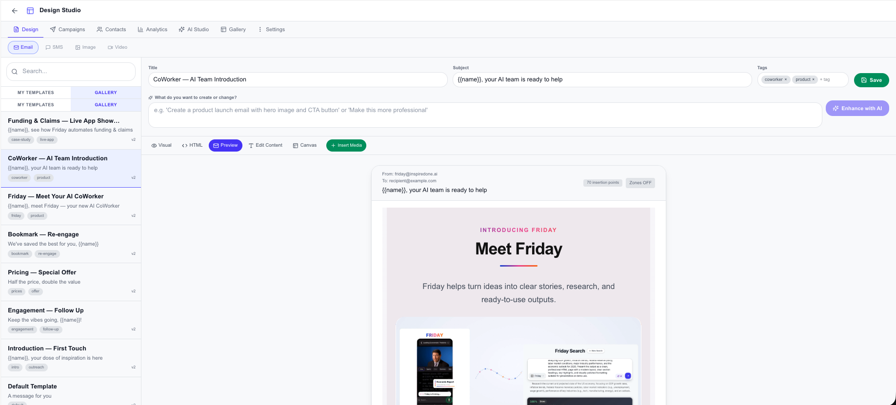 Friday Design Studio dashboard